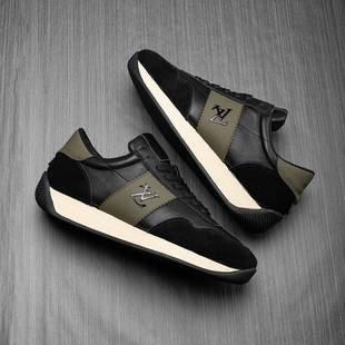 帕达索休闲男鞋潮流百搭时尚运动鞋加绒男鞋真皮拼色阿甘鞋231135