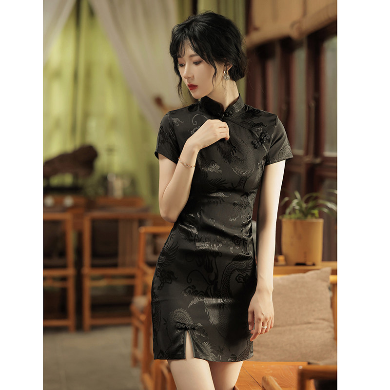 국가 동향 개선 치파오 젊은 스타일 2024 새로운 여름 고대 중국 스타일 짧은 소녀 드레스