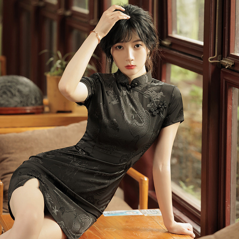 국가 동향 개선 치파오 젊은 스타일 2024 새로운 여름 고대 중국 스타일 짧은 소녀 드레스