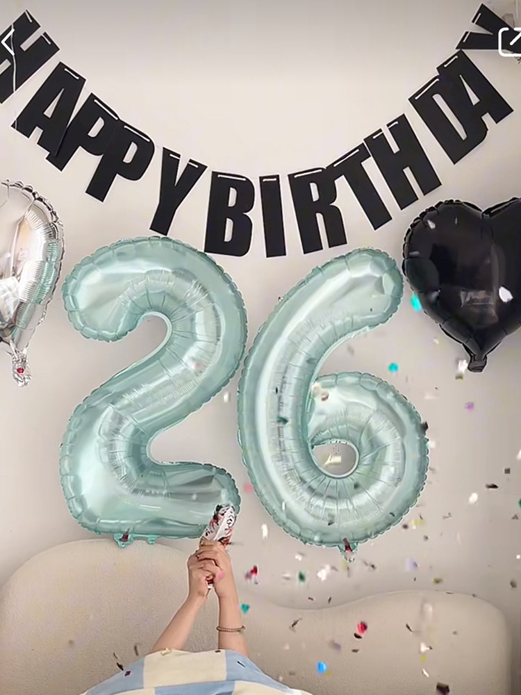 ins男孩生日派对装饰果冻色粉色水晶气球黑色拉旗周岁场景布置