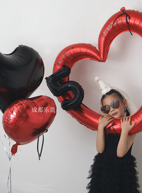 生日派对装饰红色镂空爱心相框铝膜气球订婚结婚拍照道具场景布置