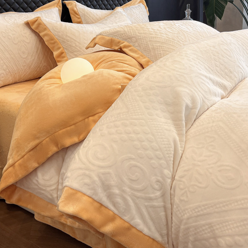 冬季雕花牛奶绒四件套加厚2025新款高级感双面珊瑚绒被套床单床笠,床上用品,床品套件/四件套/多件套,淘宝优惠券,粉丝福利购,淘宝优惠卷