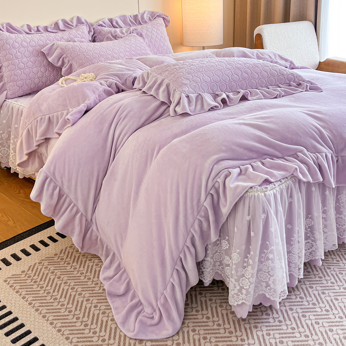 2025新款牛奶绒夹棉床裙款四件套