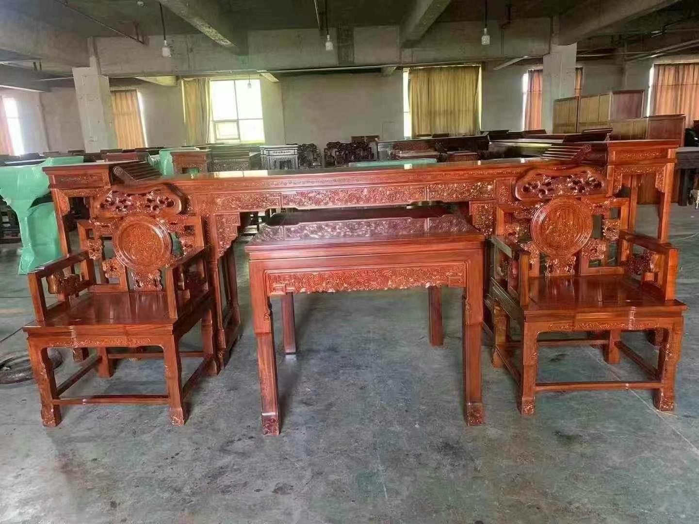 红木家具花梨木中堂条案六件套尺寸齐全可定制八仙桌灵芝椅子l