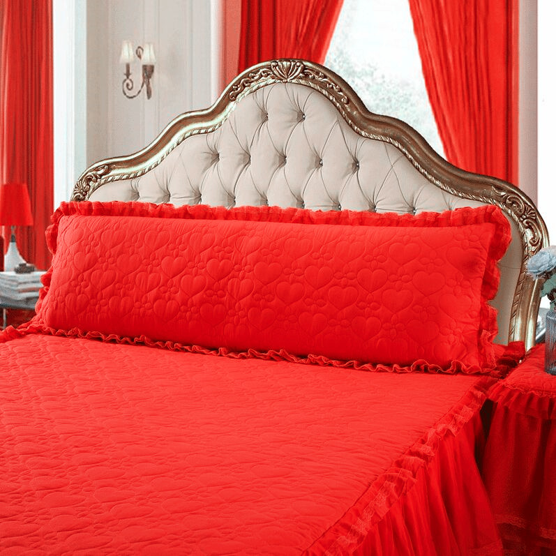 结婚大红双人长枕套夹棉1.2/1.5/1.8m米婚庆花边枕头套加长枕芯套,床上用品,床裙,淘宝优惠券,粉丝福利购,淘宝优惠卷