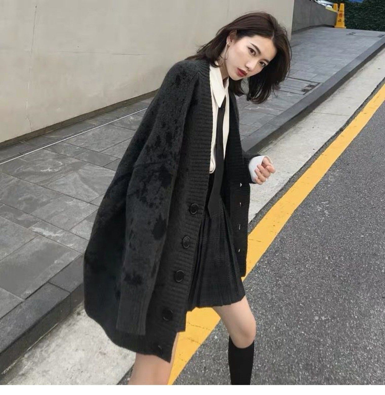 韩国2025春秋新款高级感毛衣外套女中长款加厚慵懒风针织上衣开衫