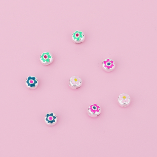 925纯银韩版时尚ins风滴胶彩色隔珠 花朵隔珠 手工串珠配件