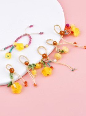 天然蜜蜡五角星胖花朵蝴蝶郁金香花苞吊坠手机链挂件手串diy跑环