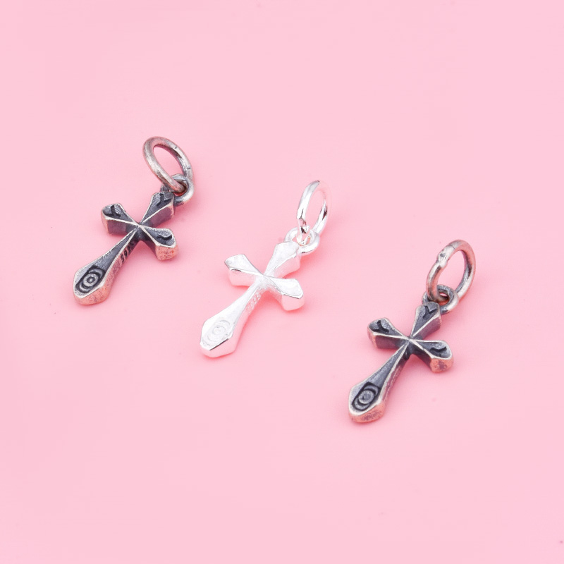 S925纯银十字架挂件吊坠手工diy手链项链耳环首饰品配件银饰材料