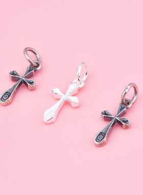 S925纯银十字架挂件吊坠手工diy手链项链耳环首饰品配件银饰材料