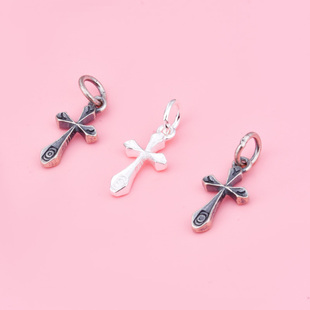S925纯银十字架挂件吊坠手工diy手链项链耳环首饰品配件银饰材料
