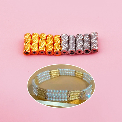 S925纯银带磁铁性电镀白金镀金色刻面车花纹直管diy手工串珠配件