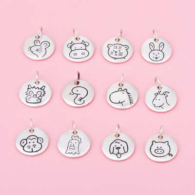 足银实心十二生肖挂件鼠牛虎兔龙蛇马羊猴鸡狗猪生肖吊坠编绳挂坠