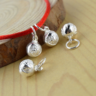 手链脚链福字小铃铛 990纯银首饰吊坠 手工diy饰品材料配件 不响