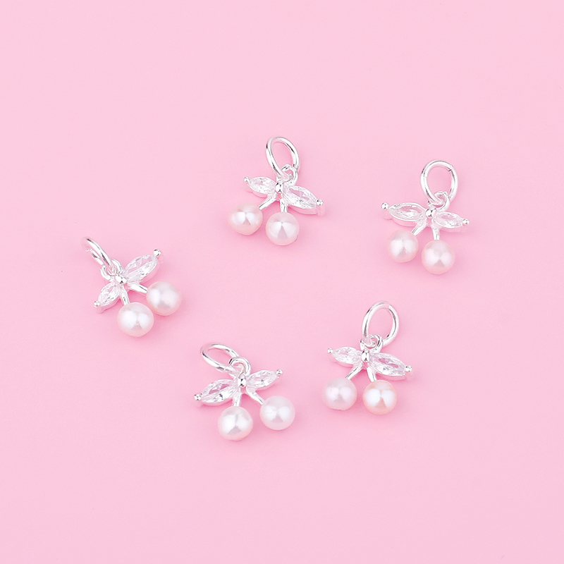 925纯银天然淡水珍珠小樱桃吊坠手工制作DIY串珠手链项链挂件配