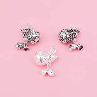 S925纯银葫芦莲子蓬蓬荷花福字挂坠DIY串珠手链编绳饰品材料配件