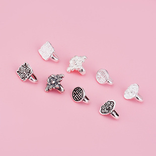 S925纯银复古舞狮福字祥云小花纽扣条纹连接扣尾扣手绳配件材料