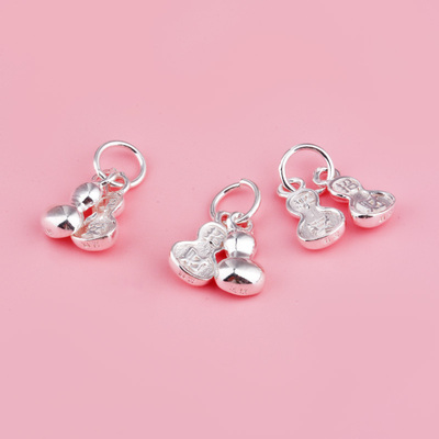 足银S999纯银中国风配件双葫芦招财平安吊坠DIY手工编绳手串挂件