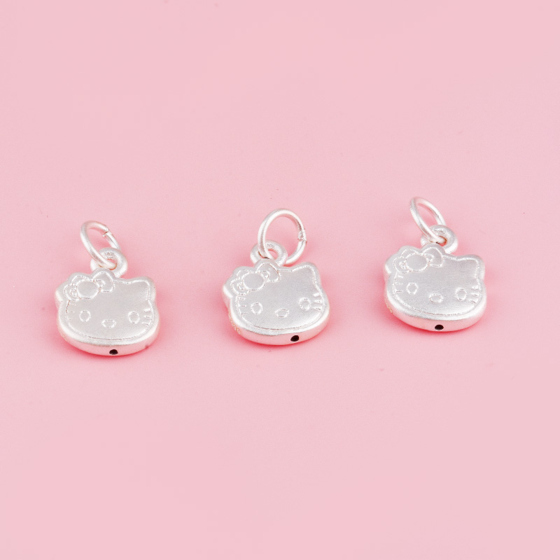 足银999纯银可爱卡通猫吊坠女孩编绳手链银配件串珠手链diy银挂件