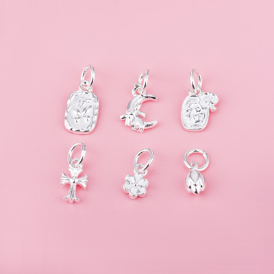 足银999蝴蝶福安康小花十字架蓬蓬月亮蝴蝶结吊坠小挂件diy串手链