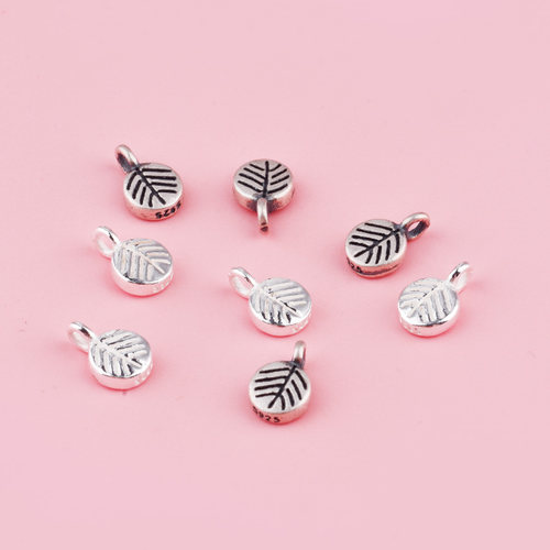 S925纯银树叶吊坠叶子挂件男女手链配件手工编绳串珠水晶珍珠材料