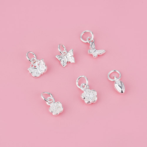 精工迷你小蝴蝶挂件小花挂坠吊坠S925纯银水晶手链DIY银配件