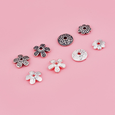 S925纯银花托手链DIY手工串珠隔珠垫片花帽银珠子散珠隔片珠托