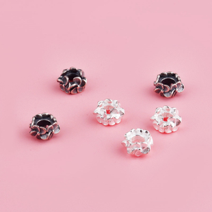 S925纯银泰银5mm花朵隔珠散珠配件diy手工编绳手链串珠水晶银饰