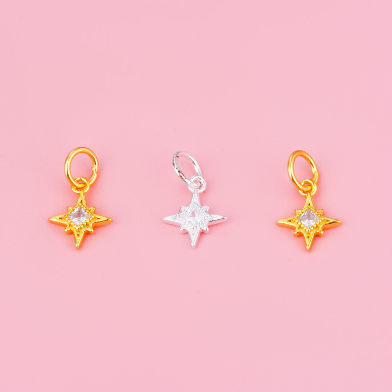 S925纯银微镶锆石配件小号闪耀星星吊坠 手工diy饰品手链项链挂坠
