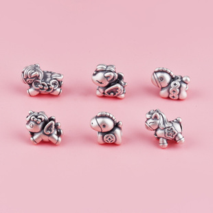 足银999纯银生肖马隔珠铜钱马上有钱天使花朵飞马串珠编绳diy材料