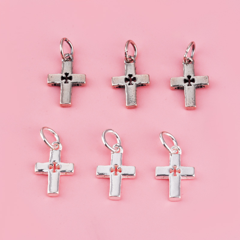 S925纯银十字架吊坠情侣挂坠手链脚链手工编绳串珠配件饰品diy