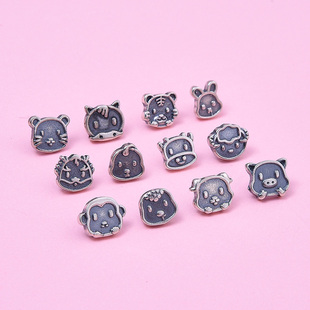 s925纯银鼠牛虎兔龙蛇马羊猴鸡狗猪十二生肖属相扭扣 手工DIY配件