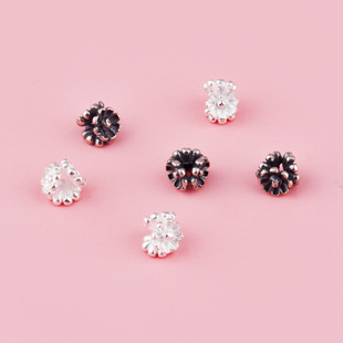 S925纯银花朵隔珠三角形隔片小雏菊散珠水晶珍珠串珠DIY手工配件