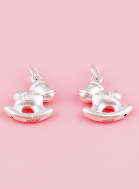 足银999纯银摇摇马木马配件可爱卡通生肖马吊坠儿童编绳串饰diy