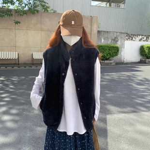 2025冬季one seven新款韩版宽松百搭休闲立领毛绒马甲坎肩外套女