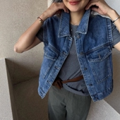 one 坎肩背心外套 seven复古水洗牛仔马甲女2026春秋宽松显瘦无袖