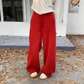 one 潮 显瘦加绒加厚卫裤 seven高腰休闲弯刀裤 女2025秋冬宽松长裤