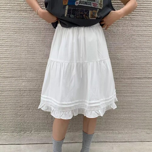 one seven韩系木耳边半身裙女2026春夏松紧腰宽松显瘦百搭中裙潮