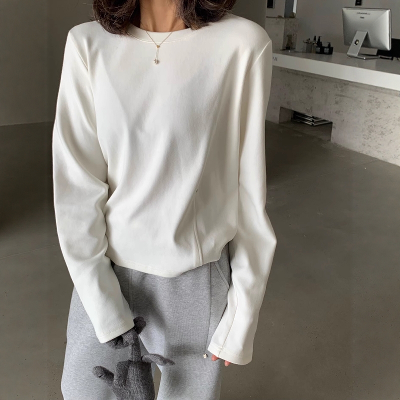 oneseven圆领厚料净色长袖T恤女