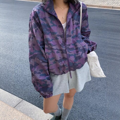 one seven迷彩立领拉链外套女2026春秋宽松显瘦百搭休闲夹克上衣
