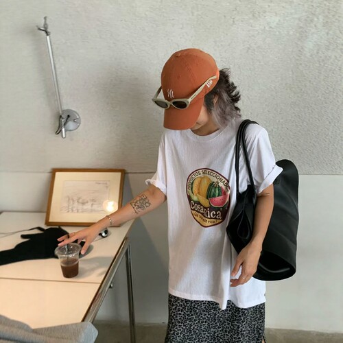 one seven美式水果字母印花短袖T恤女2026夏宽松显瘦百搭休闲上衣