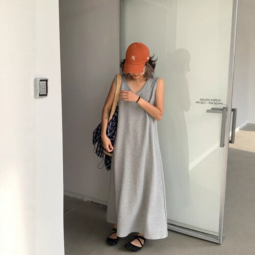 one seven韩版无袖背心连衣裙女2026春夏宽松显瘦中长款百搭长裙