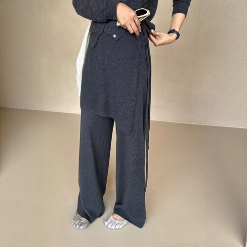 one seven气质简约屁帘针织休闲裤女2026秋松紧高腰百搭直筒长裤