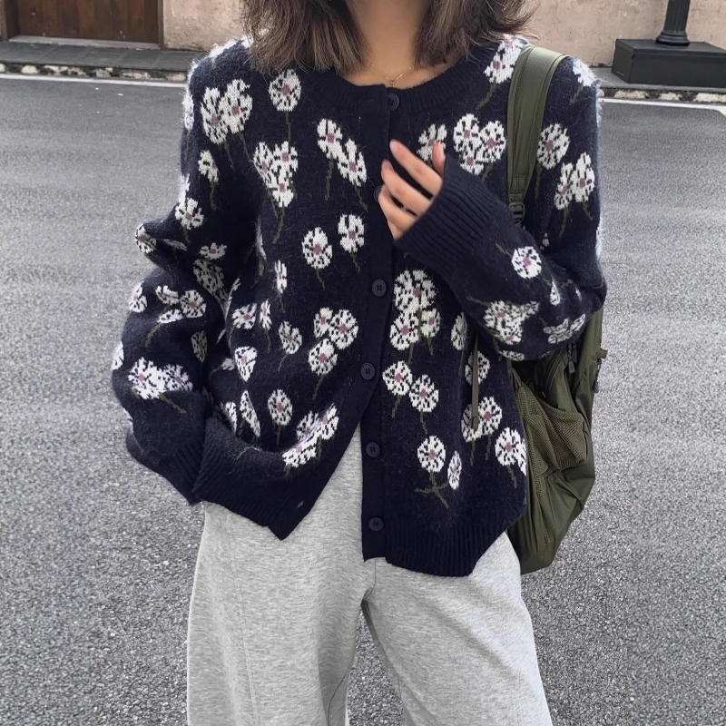 百搭复古提花针织开衫女毛衣外套