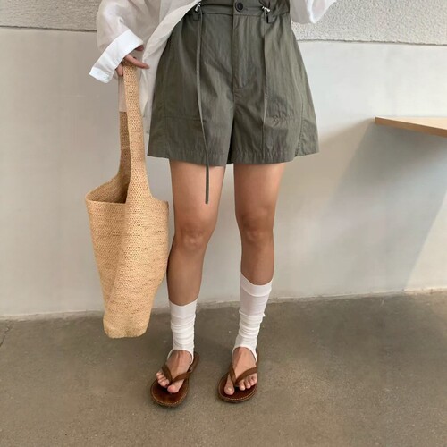 one seven韩系高腰显瘦工装短裤女2026夏宽松百搭纯色休闲直筒裤