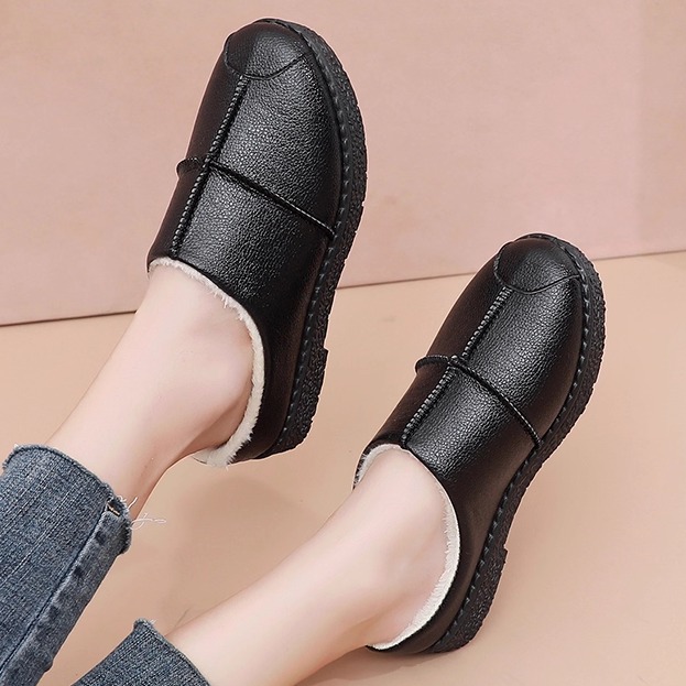 老北京棉鞋女居家室内妈妈防水鞋防臭厚底棉拖鞋PU面厨房休闲散步