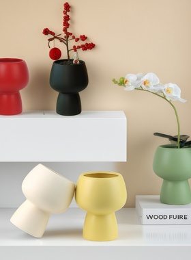 北欧轻奢创意高档陶瓷高脚花盆兰花风信子蝴蝶兰绿植花卉透气陶盆