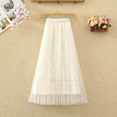 网纱裙百褶半身裙春夏女中长款 高腰显瘦勾花镂空蕾丝A字仙女裙子