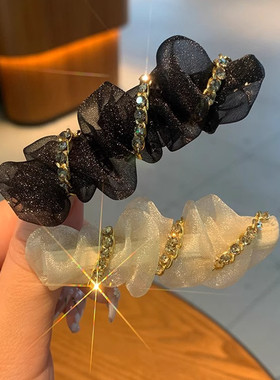 网红新款轻奢精致水钻一字夹超仙欧根纱刘海夹夏季简约后脑勺发夹