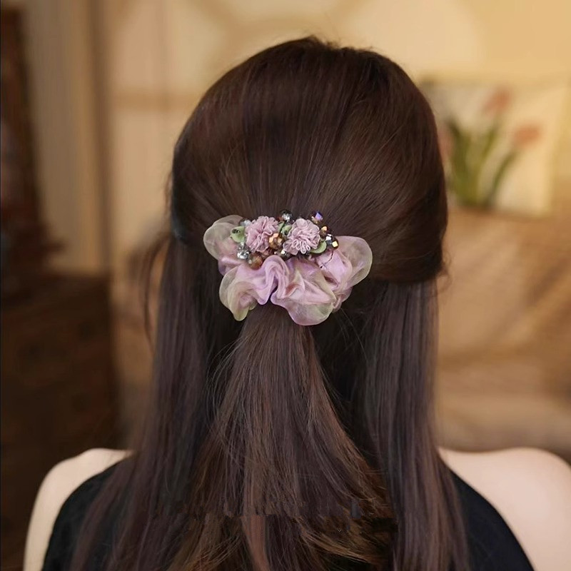 玫瑰大肠发圈女新款纱面花朵扎发头绳高弹力皮筋发饰